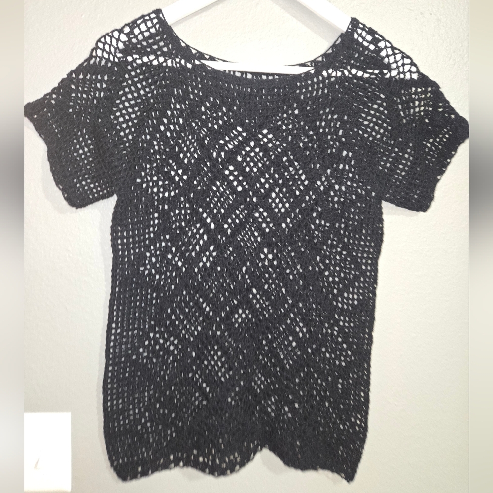Handmade Black Open Knit Top